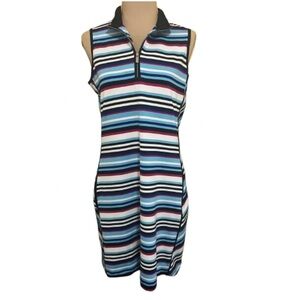 Tail Women's Striped Sleeveless Dress Blue/Black Size M Preppy Pockets •Stains•
